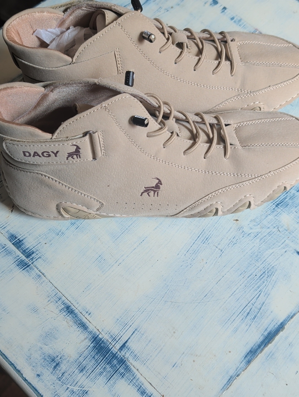 Dagy Men’s Beige Suede Casual High-Top Sneakers 12.5
